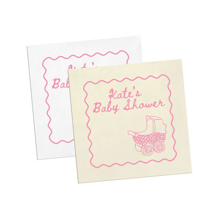 "Pink Bassinet Personalized Baby Shower Napkins, Artwork by Ellie Armstrong" - Napkins in white by Papel Custom Design