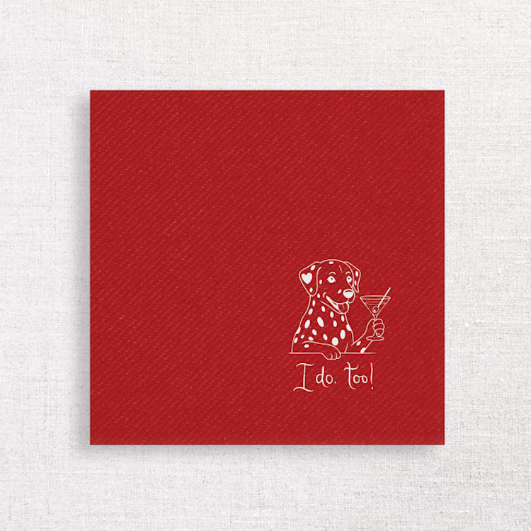 "“I Do, Too!” Dalmatian Wedding Cocktail Napkins Red | Pack of 50" - Napkins in red by Papel Custom Design