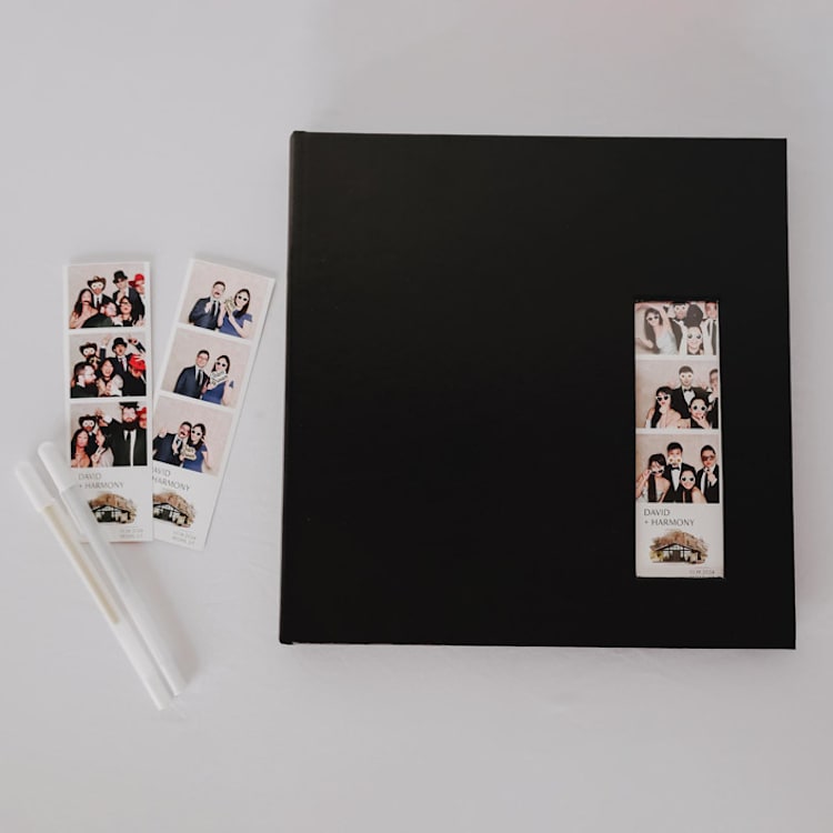 "Black Photo Booth Guest Book" - Marketplace Guest Books in black by Ribbon and Rings