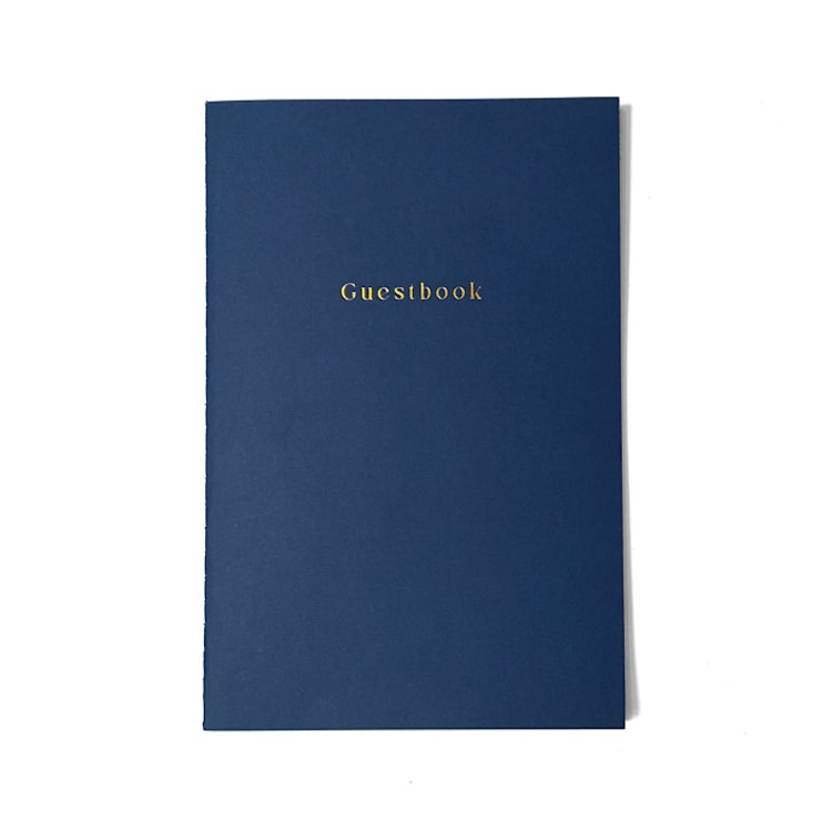 "Classic Navy Blue Saddle Stitch Guestbook" - Marketplace Guest Books in blue by Jessica Cunningham