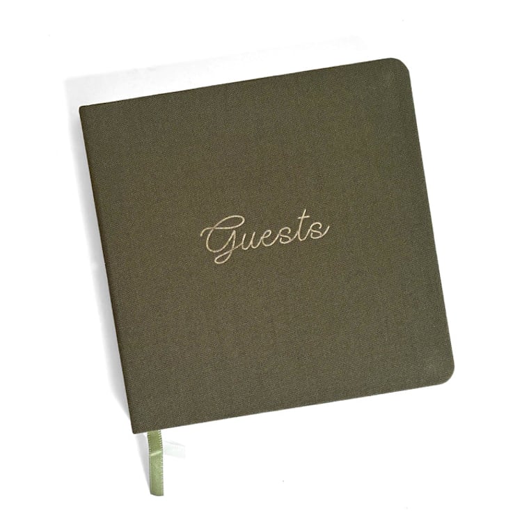 "Linen Fabric Wedding Guest Book | Gold Foil on Olive Green Linen" - Marketplace Guest Books in green by Jessica Cunningham
