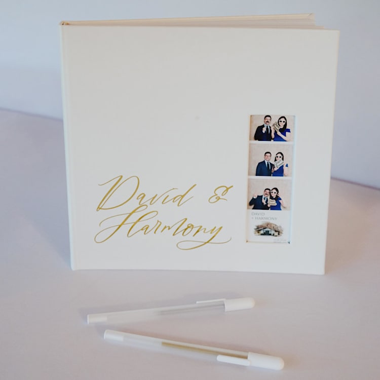 "White Photo Booth Guest Book" - Marketplace Guest Books in white by Ribbon and Rings