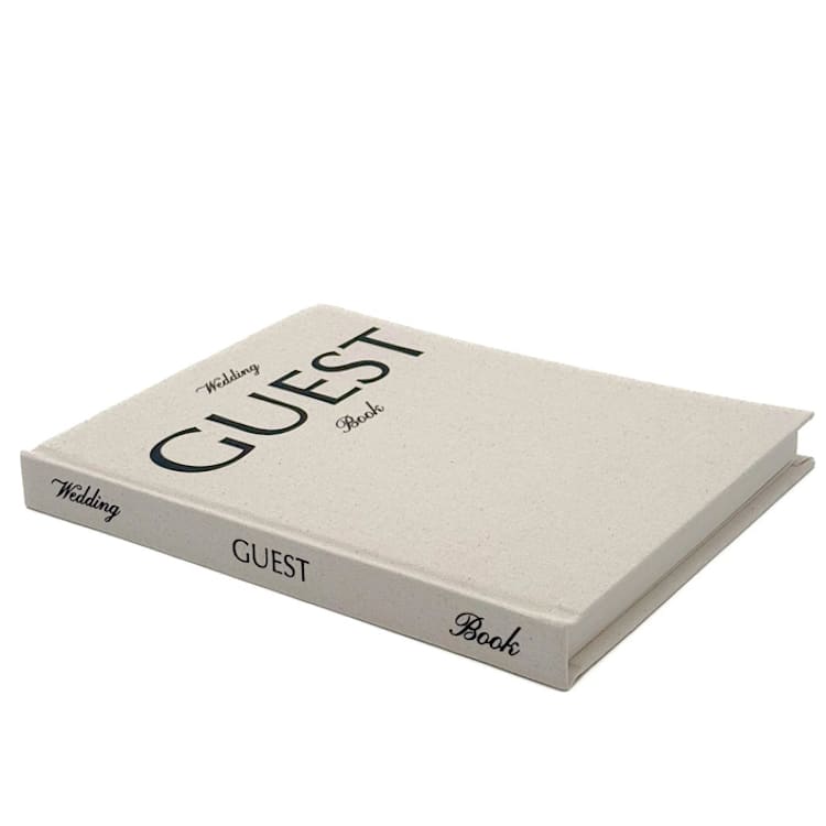"Linen Wedding Guest Book with black text" - Marketplace Guest Books in beige by The Ceremony Club