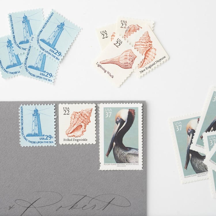 "Coastal Affair Postage Set // Set of 5 // $.88 in postage per set" - Postage Stamps in blue by Flourish Fine Writing