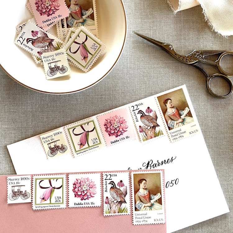"Pink Vintage Postage Set | Wedding Stamps | Each Set Will Mail a 1 oz Letter | 10 Sets (50 Stamps Total)" - Postage Stamps in pink by Heritage Post House
