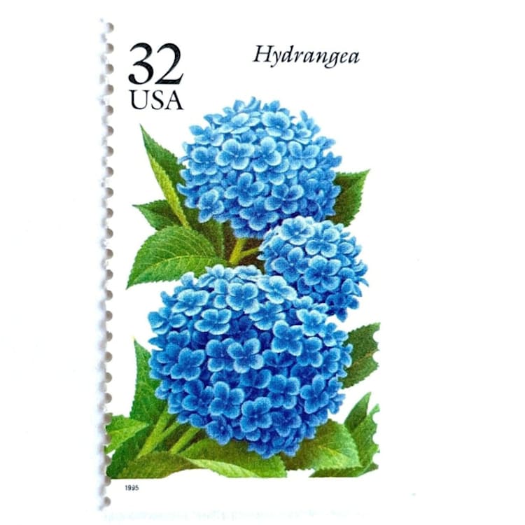 "Hydrangea Postage Stamps | Fall Garden Flowers | Garden Flowers Series | Botanical | Wedding Stamps | Vintage Unused USPS Postage 32c | Pack of 10" - Postage Stamps in blue by Heritage Post House