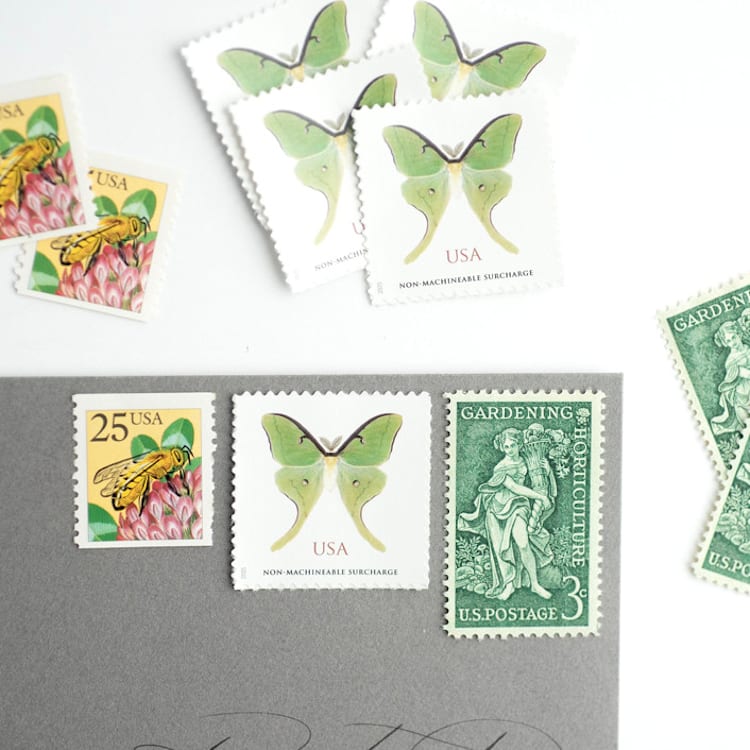 "The Greenhouse Soirée Postage Set // Set of 5 // $1.59 in postage per set" - Postage Stamps in green by Flourish Fine Writing