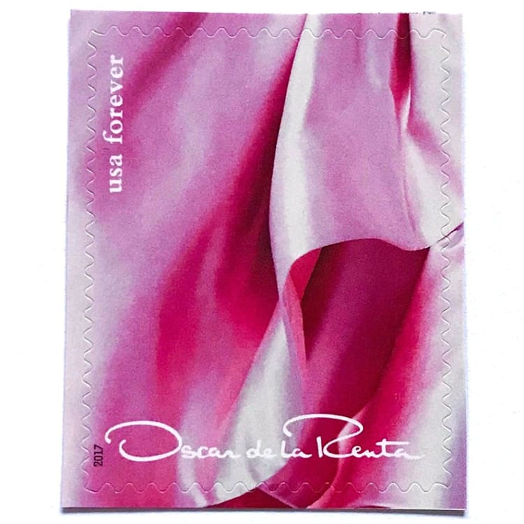 "Oscar de la Renta Pink Dress Postage Stamps | ODLR | Fashion Designer | Wedding Stamps | Unused USPS Postage Forever Stamp | Pack of 5" - Postage Stamps in pink by Heritage Post House