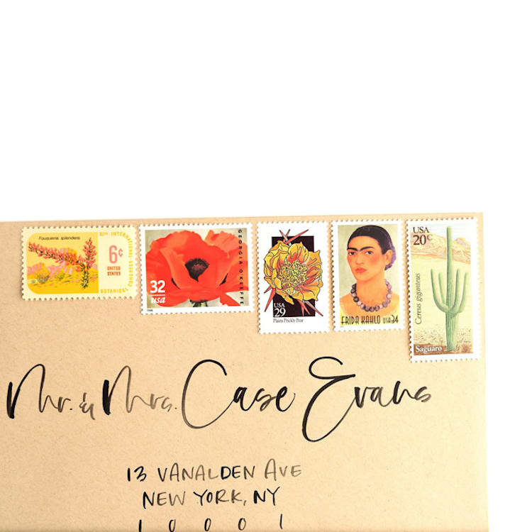 "Desert Botanical Vintage Postage Set // Set of 5 // $1.21 in postage per set" - Postage Stamps in orange by Flourish Fine Writing
