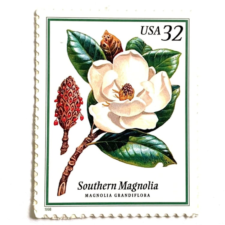 "Southern Magnolia Postage Stamps | Flowering Trees | Louisiana & Mississippi State Flower and Tree | White Flower | Wedding Stamps | Vintage Unused USPS Postage 32c | Pack of 10" - Postage Stamps in white by Heritage Post House