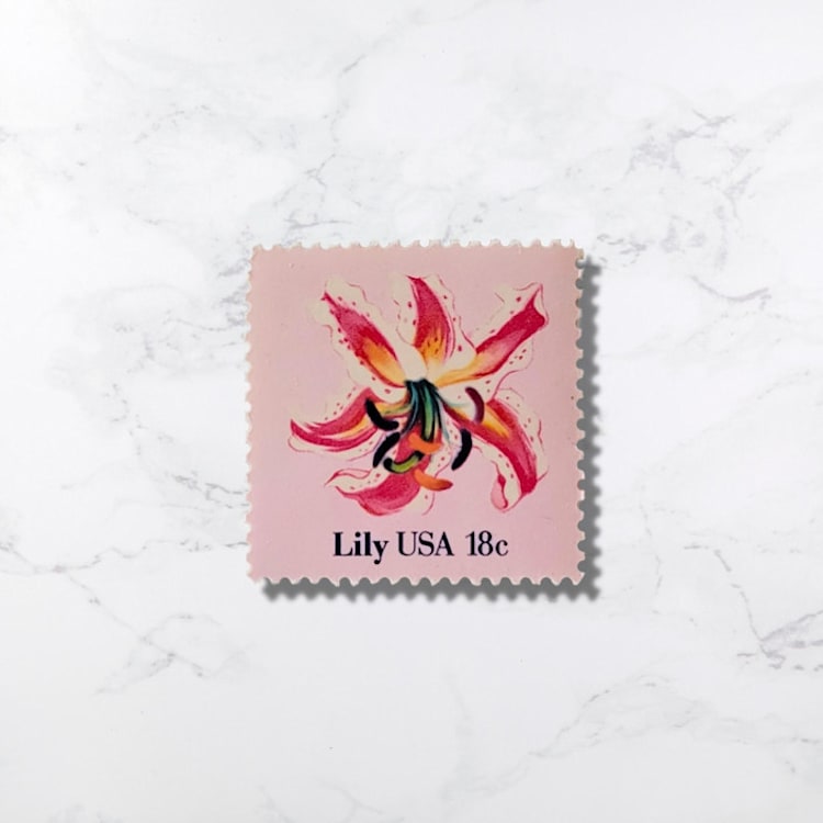 "Lily | Vintage Stamp, 18 cents, 1981 | 5 each" - Postage Stamps in pink by The Silver Stamps