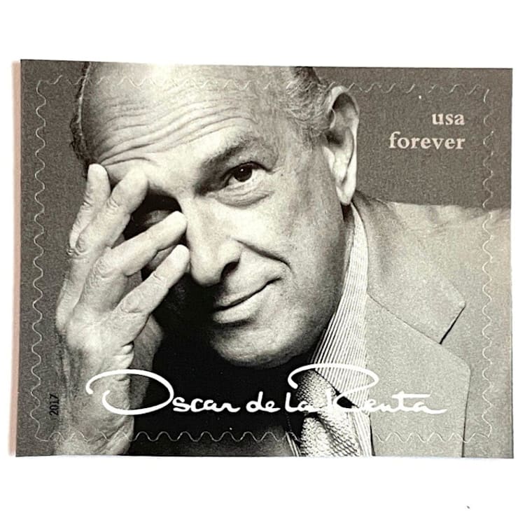 "Oscar de la Renta Black and White Portrait Postage Stamps | ODLR | Fashion Designer | Wedding Stamps | Unused USPS Forever Stamp | Pack of 5" - Postage Stamps in black by Heritage Post House