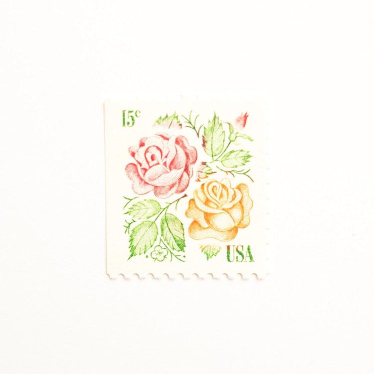 "15 Cent Medallion Rose Postage Stamps // Set of 10 // UNUSED Vintage Stamps" - Postage Stamps in pink by Flourish Fine Writing