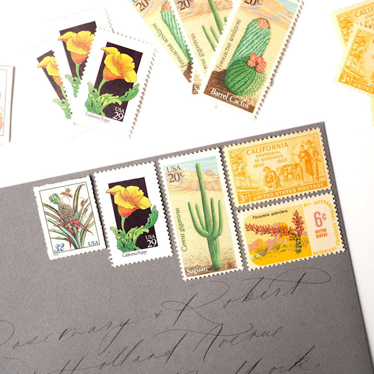 "California Desert Postage Set // Set of 5 // $.90 per set" - Postage Stamps in yellow by Flourish Fine Writing