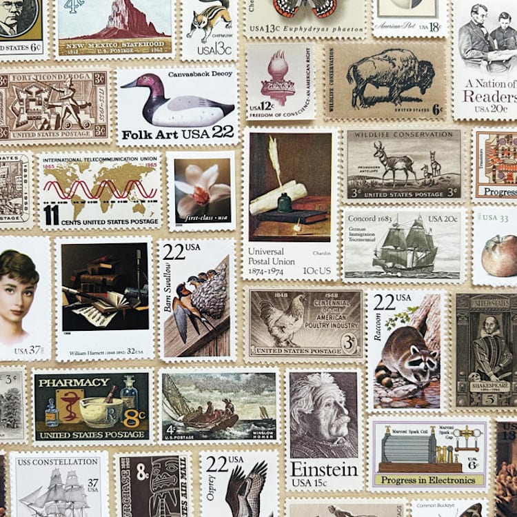 "82 cents . Neutral Vintage Postage Stamp Variety Pack . Set of 5" - Postage Stamps in natural by Kristen Melchor
