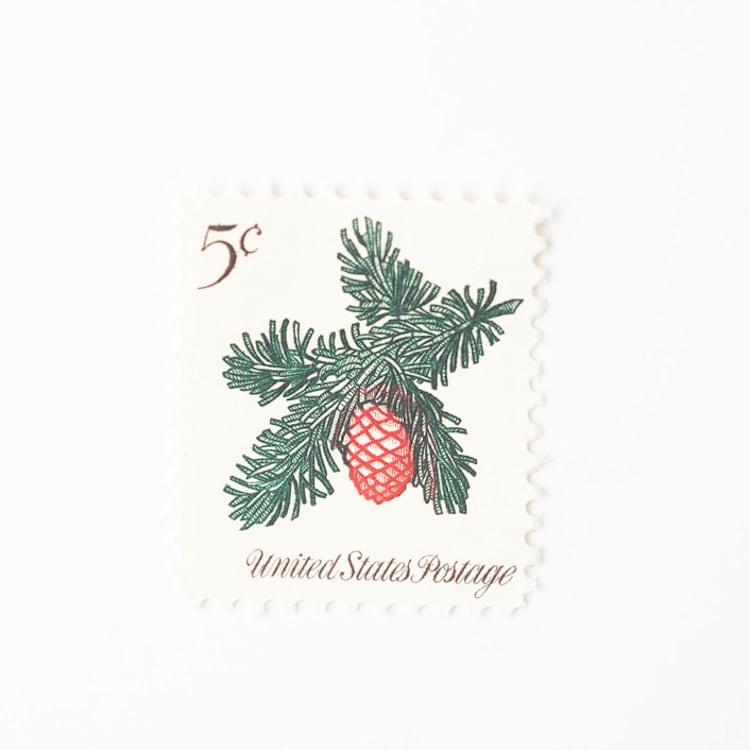 "5 Cent Christmas Conifer Sprig Postage Stamps // Set of 10 // UNUSED Vintage Stamps" - Postage Stamps in green by Flourish Fine Writing