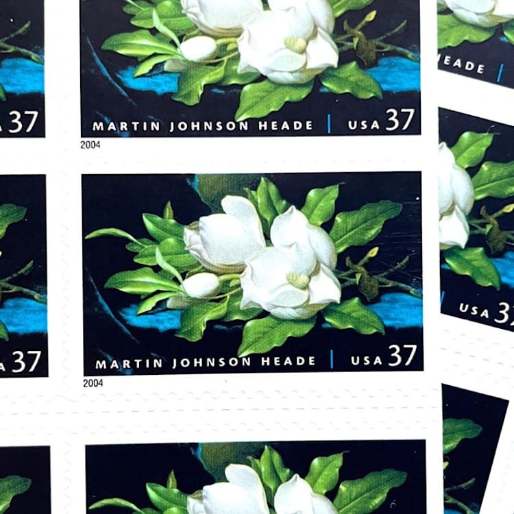 "White Magnolia Postage Stamps | Martin Johnson Heade | American Treasures Series | White Flower | Botanical | Vintage Unused USPS Postage 37c | Pack of 10" - Postage Stamps in white by Heritage Post House