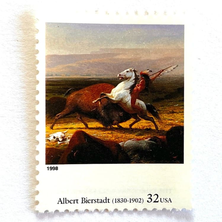 "Albert Bierstadt's The Last of the Buffalo Postage Stamps | Four Centuries of American Art Series | Native American | Wedding Stamps | Vintage Unused USPS Postage 32c | Pack of 10" - Postage Stamps in multicolor by Heritage Post House