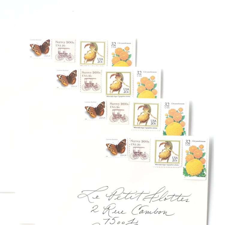 "Yellow and Orange Garden Vintage Postage Stamp Set // Set of 5 // 94 Cents each" - Postage Stamps in yellow by Flourish Fine Writing