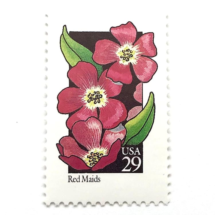 "Red Maids Postage Stamps | American Wildflower Series | Pink Red Flower | Botanical | Wedding Stamps | Vintage Unused USPS Postage 29c | Pack of 10" - Postage Stamps in pink by Heritage Post House