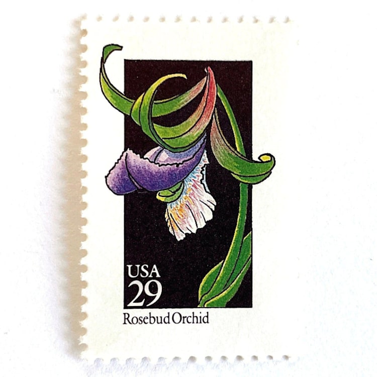 "Rosebud Orchid Postage Stamps | American Wildflower Series | Purple Flower | Botanical | Wedding Stamps | Vintage Unused USPS Postage 29c | Pack of 10" - Postage Stamps in purple by Heritage Post House