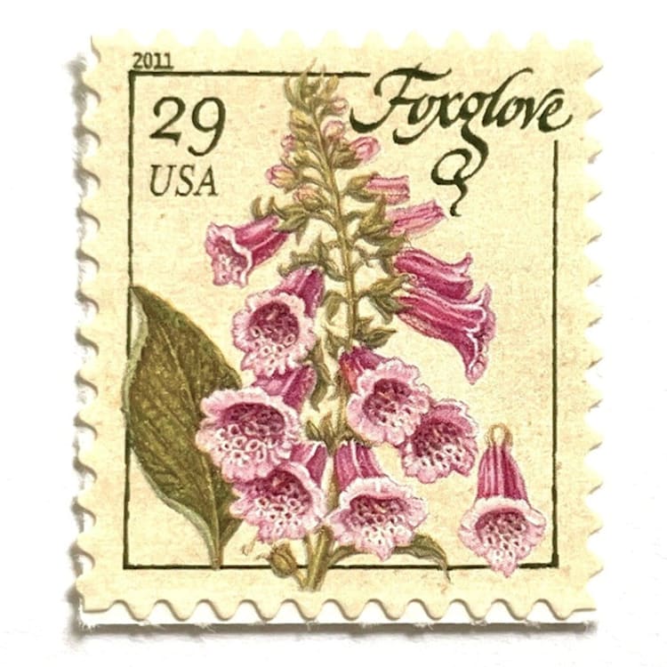 "Foxglove Flower Postage Stamps | Herbs Series | Botanical | Wedding Stamps | Vintage Unused USPS Postage 29c | Pack of 10" - Postage Stamps in pink by Heritage Post House