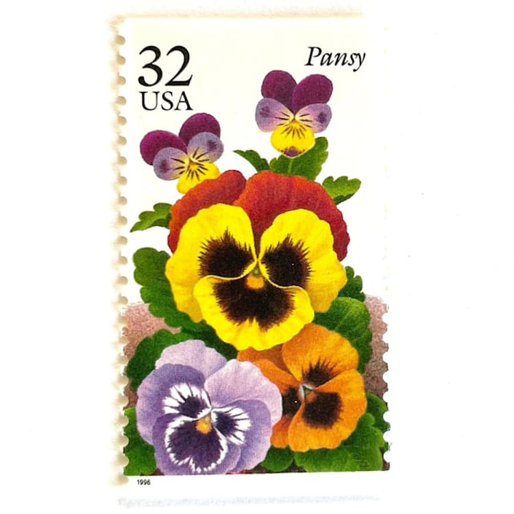 "Pansy Postage Stamps | Winter Garden Flowers Series | Botanical | Wedding Stamps | Wedding Stamps | Vintage Unused USPS Postage 32c | Pack of 10" - Postage Stamps in purple by Heritage Post House