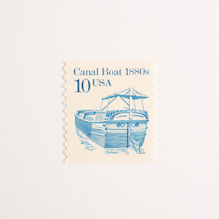 "10 Cent Canal Boat Postage Stamps // Set of 10 // UNUSED Postage Stamps" - Postage Stamps in blue by Flourish Fine Writing