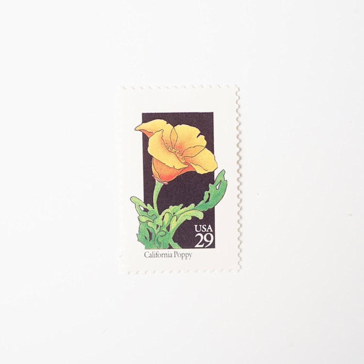 "29 Cent California Poppy // Set of 5 // UNUSED Vintage Postage Stamps" - Postage Stamps in yellow by Flourish Fine Writing