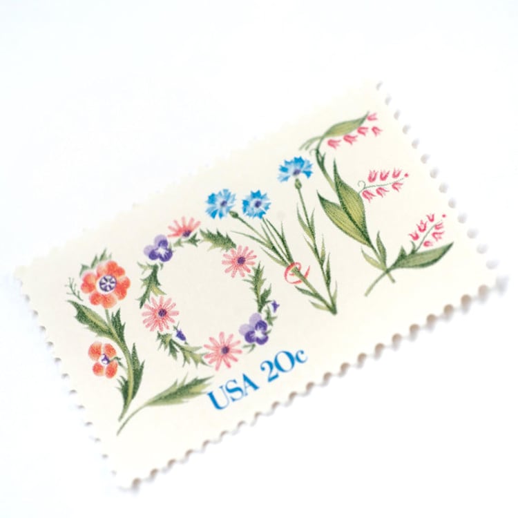"20 Cent Floral Love Postage Stamps // Set of 10 // UNUSED Vintage Stamps" - Postage Stamps in pink by Flourish Fine Writing