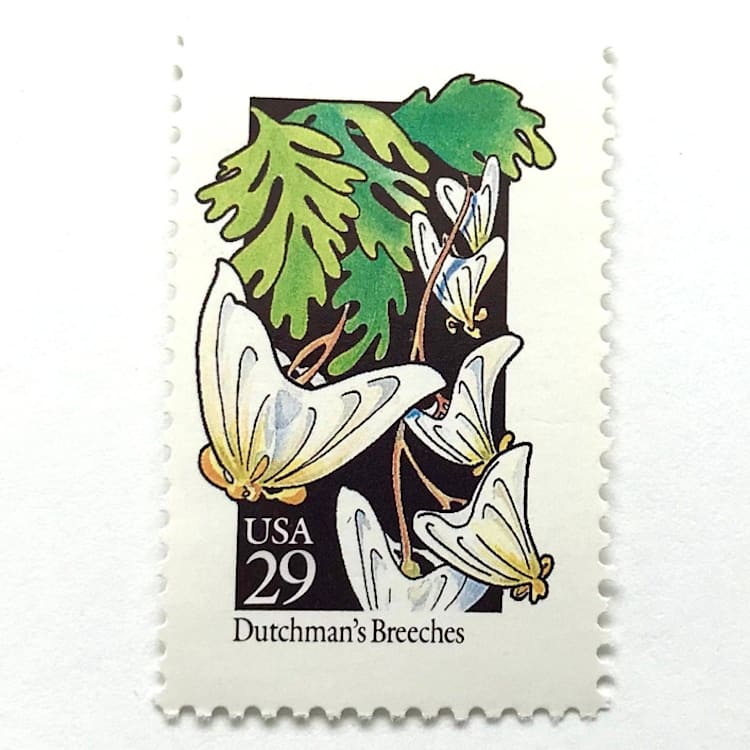 "Dutchman's Breeches Postage Stamps | American Wildflower Series | White Flower | Botanical | Wedding Stamps | Vintage Unused USPS Postage 29c | Pack of 10" - Postage Stamps in white by Heritage Post House