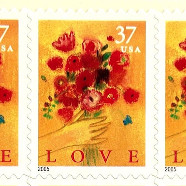 "Love Bouquet Postage Stamps | Love Series | Spring Flowers | Wedding Stamps | Valentine | Vintage Unused USPS Postage 37c | Pack of 10" - Postage Stamps in gold by Heritage Post House