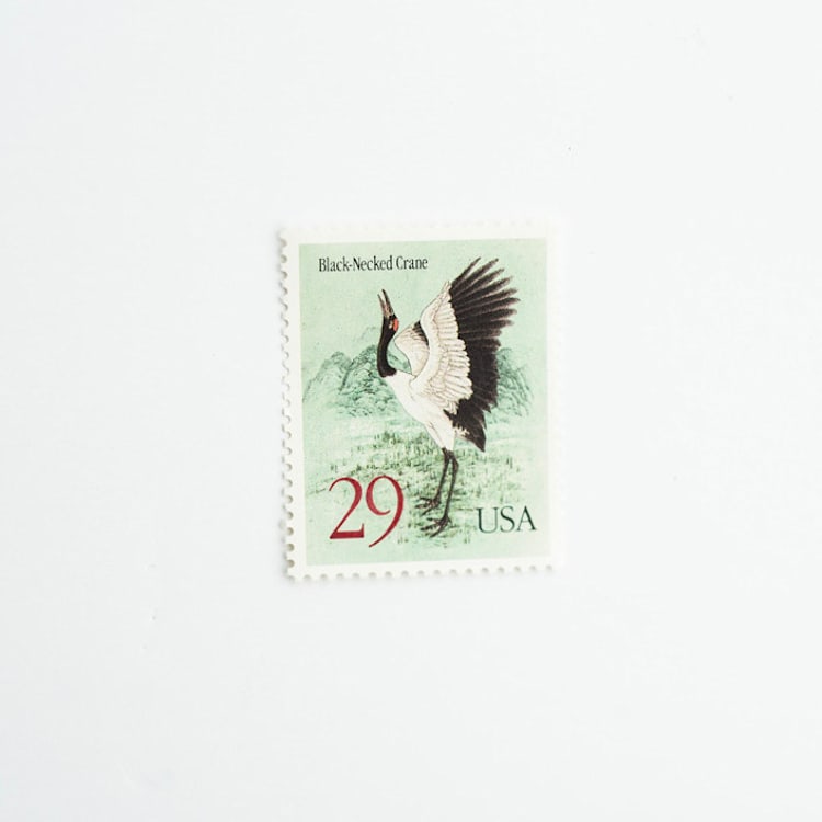"29 Cent Black Necked Crane Postage Stamps // Set of 10 // UNUSED Vintage stamps" - Postage Stamps in green by Flourish Fine Writing