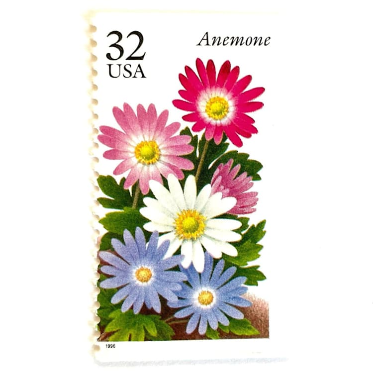 "Anemone Postage Stamps | Winter Garden Flowers Series | Botanical | Wedding Stamps | Vintage Unused USPS Postage 32c | Pack of 10" - Postage Stamps in pink by Heritage Post House