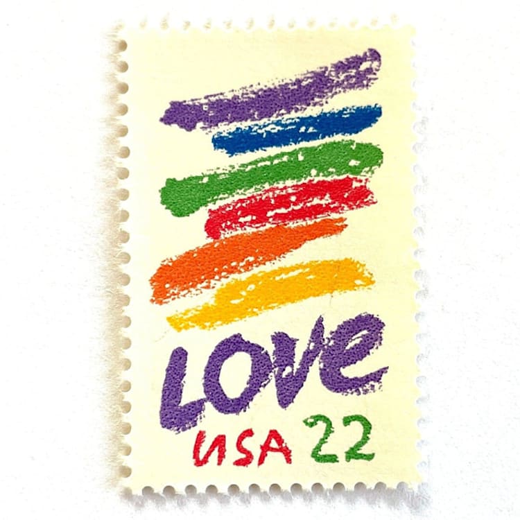 "Love Crayon Postage Stamps | Love Series | Rainbow Brush Strokes | Wedding Stamps | Valentine | Vintage Unused USPS Postage 22c | Pack of 20" - Postage Stamps in multicolor by Heritage Post House