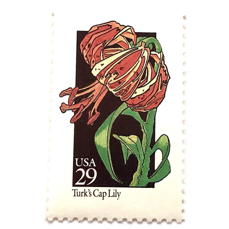 "Turk's Cap Lily Postage Stamps | American Wildflower Series | Red Flower | Botanical | Wedding Stamps | Vintage Unused USPS Postage 29c | Pack of 10" - Postage Stamps in red by Heritage Post House