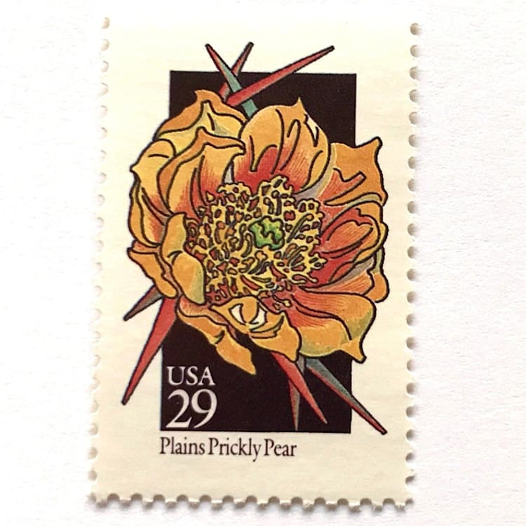"Plains Prickly Pear Postage Stamps | American Wildflower Series | Yellow Cactus Flower | Botanical | Wedding Stamps | Vintage Unused USPS Postage 29c | Pack of 10" - Postage Stamps in yellow by Heritage Post House