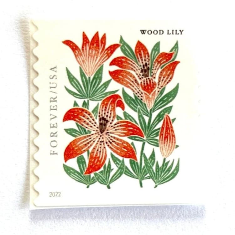 "Wood Lily Postage Stamps | Mountain Flora Series | Red Flower | Botanical | Wedding Stamps | Vintage Unused USPS Postage Forever Stamps | Pack of 10" - Postage Stamps in red by Heritage Post House