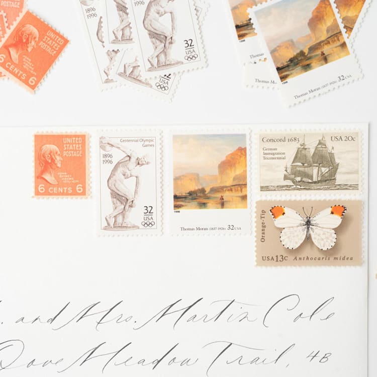 "Old World Verona Sunset Postage Set // Set of 5 // $1.03 in postage per set" - Postage Stamps in orange by Flourish Fine Writing