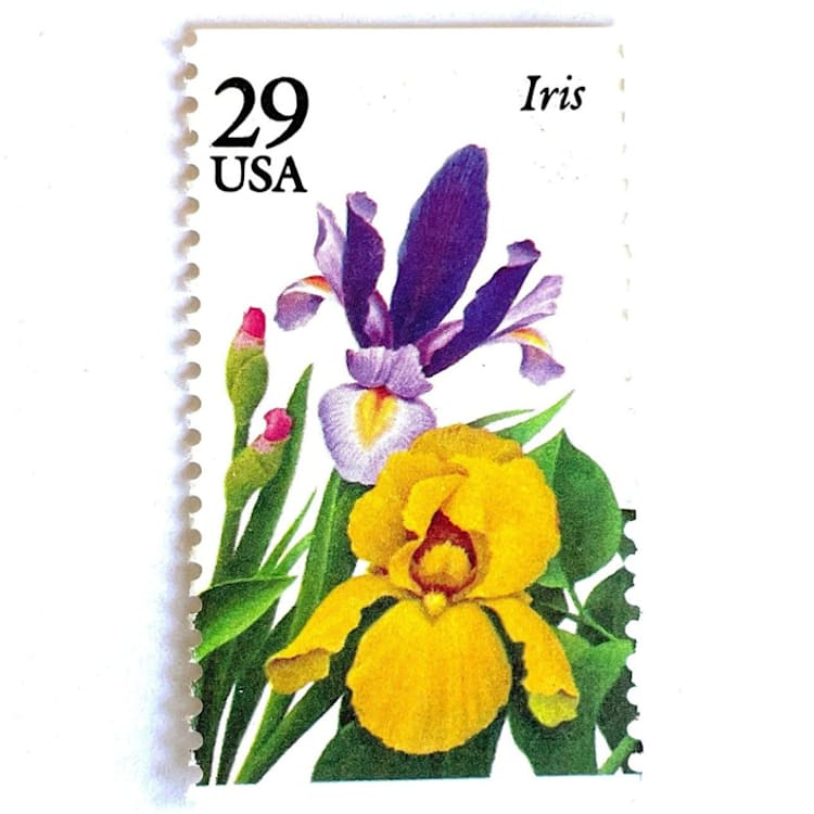 "Iris Postage Stamps | Spring Garden Flowers Series | Botanical | Wedding Stamps | Vintage Unused USPS Postage 29c | Pack of 10" - Postage Stamps in purple by Heritage Post House