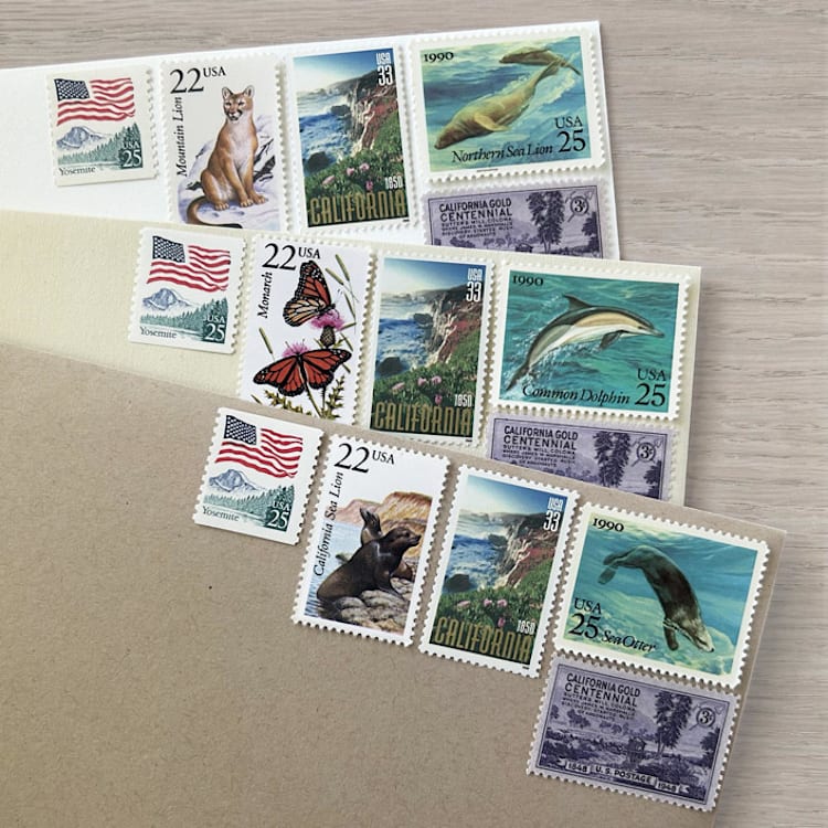 "$1.11 . California vintage postage stamps . Set of 5" - Postage Stamps in green by Kristen Melchor