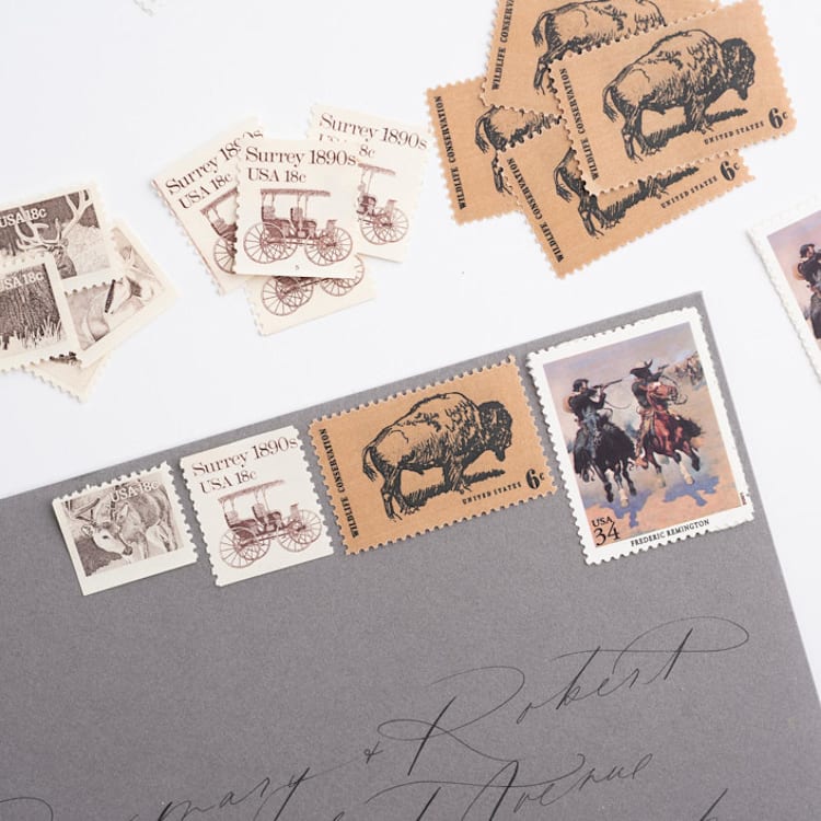 ""Meet Us Out West" Postage Stamp Set // Set of 5 // $.76 in postage per set" - Postage Stamps in natural by Flourish Fine Writing