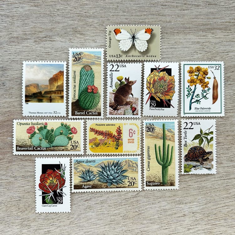 "$1.16 . Southwest Desert vintage postage stamp variety pack . Set of 5" - Postage Stamps in multicolorassorted-colors by Kristen Melchor