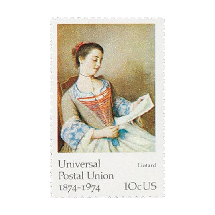 "10 Cent "The Lovely Reader", Liotard Postage Stamps // Universal Postal Union // Set of 10 // UNUSED Vintage Stamps" - Postage Stamps in pink by Flourish Fine Writing