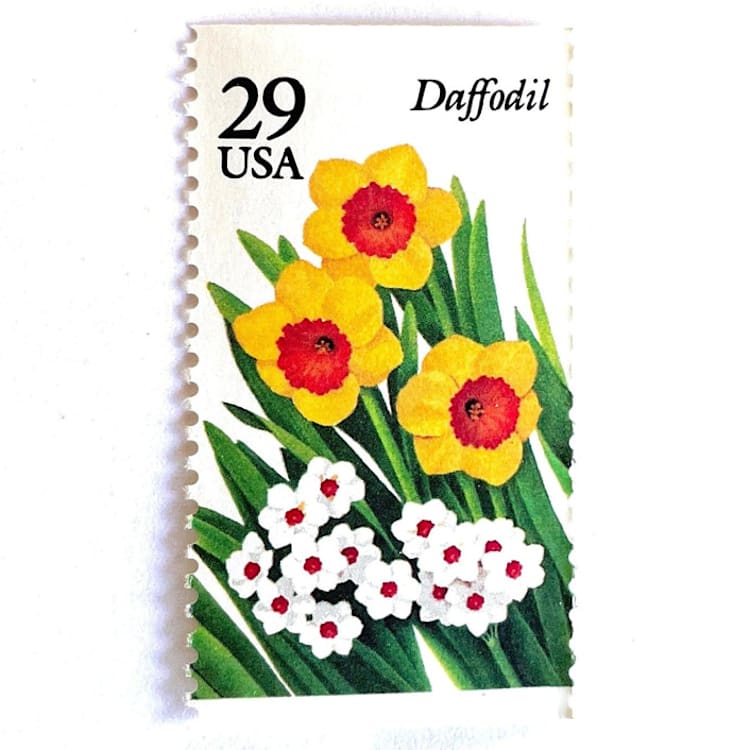"Daffodil Postage Stamps | Spring Garden Flowers | Botanical | Wedding Stamps | Vintage Unused USPS Postage 29c | Pack of 10" - Postage Stamps in yellow by Heritage Post House