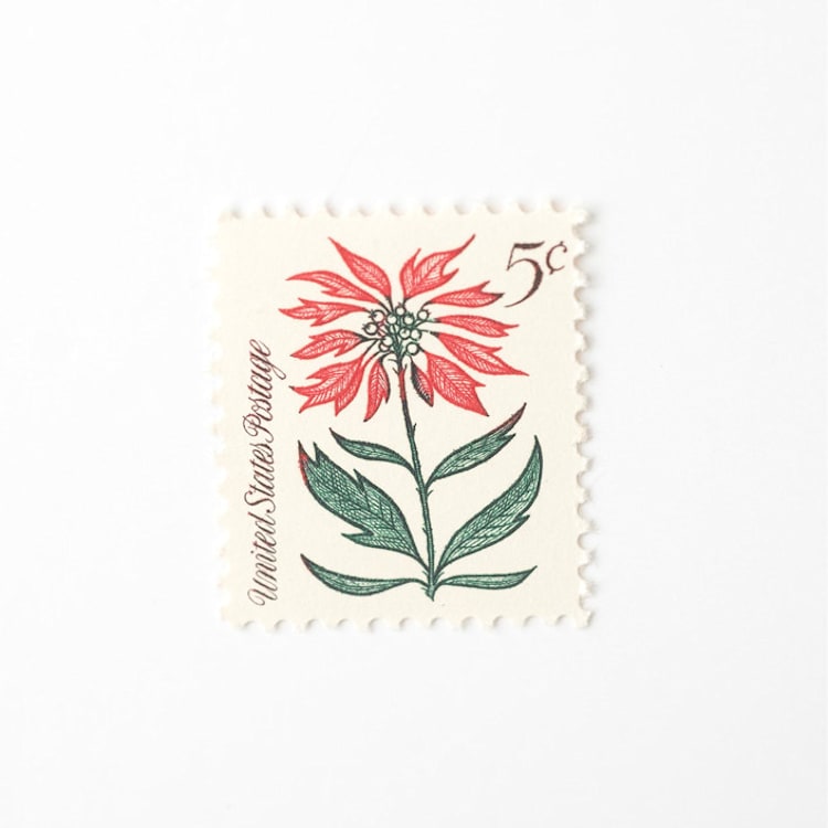 "5 Cent Christmas Poinsettia Postage Stamps // Set of 10 // UNUSED Vintage Stamps" - Postage Stamps in red by Flourish Fine Writing