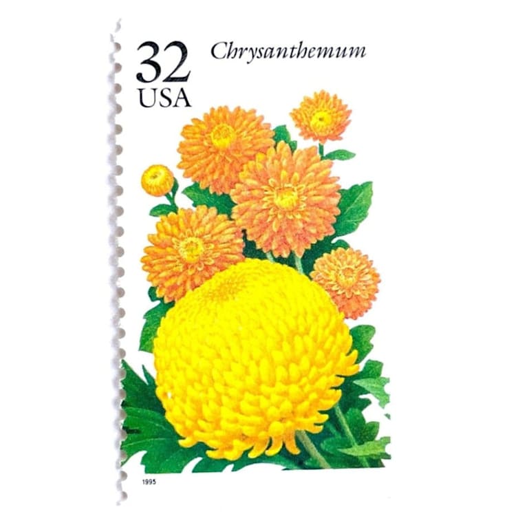 "Chrysanthemum Postage Stamps | Fall Garden Flowers | Garden Flowers Series | Botanical | Wedding Stamps | Vintage Unused USPS Postage 32c | Pack of 10" - Postage Stamps in orange by Heritage Post House