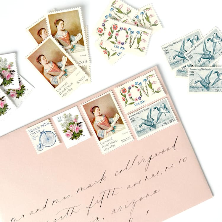 "Classic Romance Postage Set // 5 Sets // $.92 per set" - Postage Stamps in pink by Flourish Fine Writing