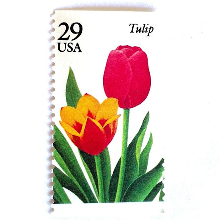 "Tulip Postage Stamps | Spring Garden Flowers | Botanical | Wedding Stamps | Vintage Unused USPS Postage 29c | Pack of 10" - Postage Stamps in red by Heritage Post House