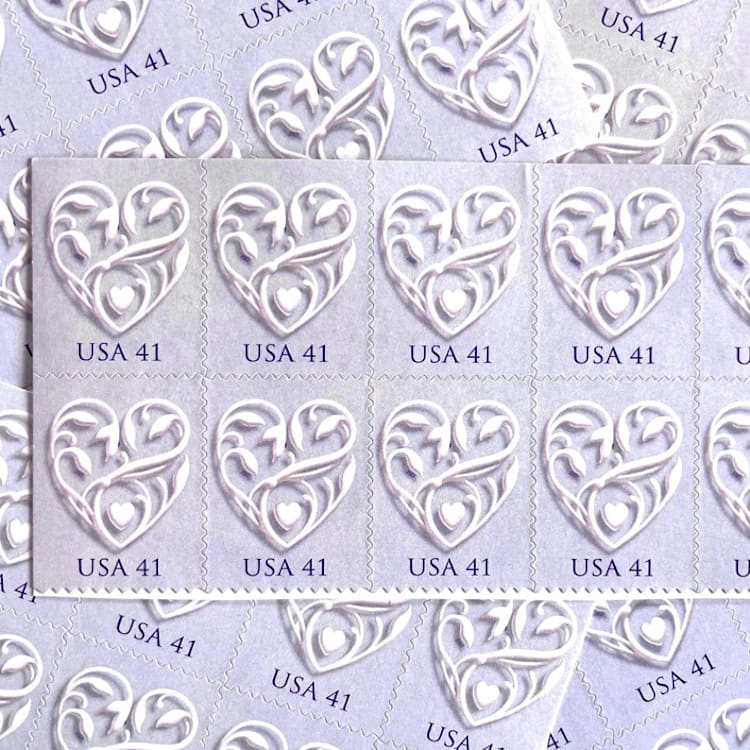 "Purple Wedding Hearts Postage Stamp | Wedding Series | Vintage Unused USPS Postage 41c | Pack of 10" - Postage Stamps in purple by Heritage Post House